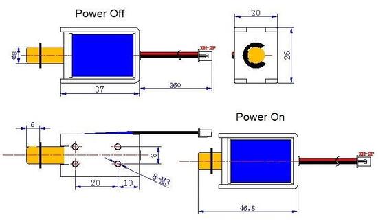 Solenoide DC de 27 mm de altura para aplicações de 0,5 lbs de peso, com tensão suportável de 2000V/1min