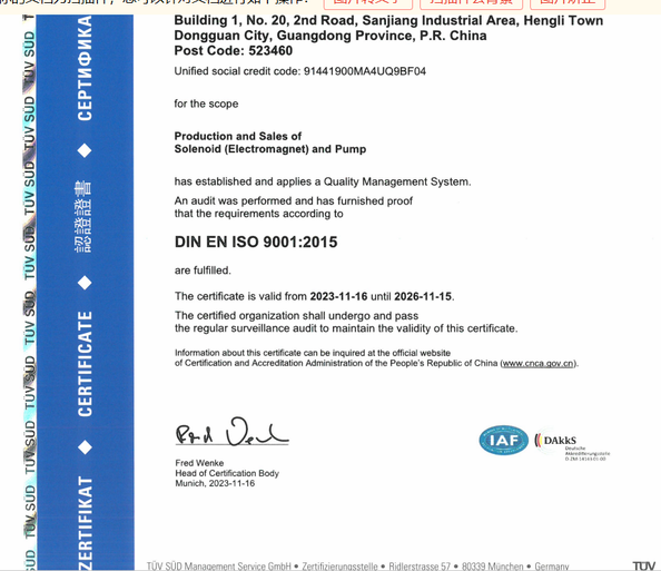 China Dongguan Dason Electric Co., Ltd Certificações
